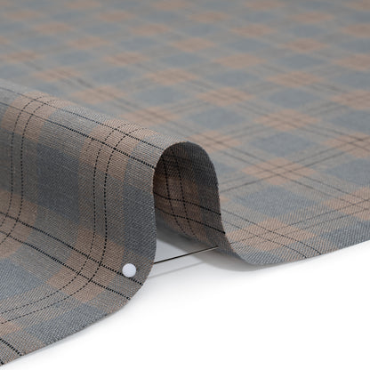 Medium Weight Linen Woven - Muted Blue, Taupe and Black Plaid