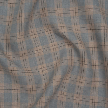 Medium Weight Linen Woven - Muted Blue, Taupe and Black Plaid