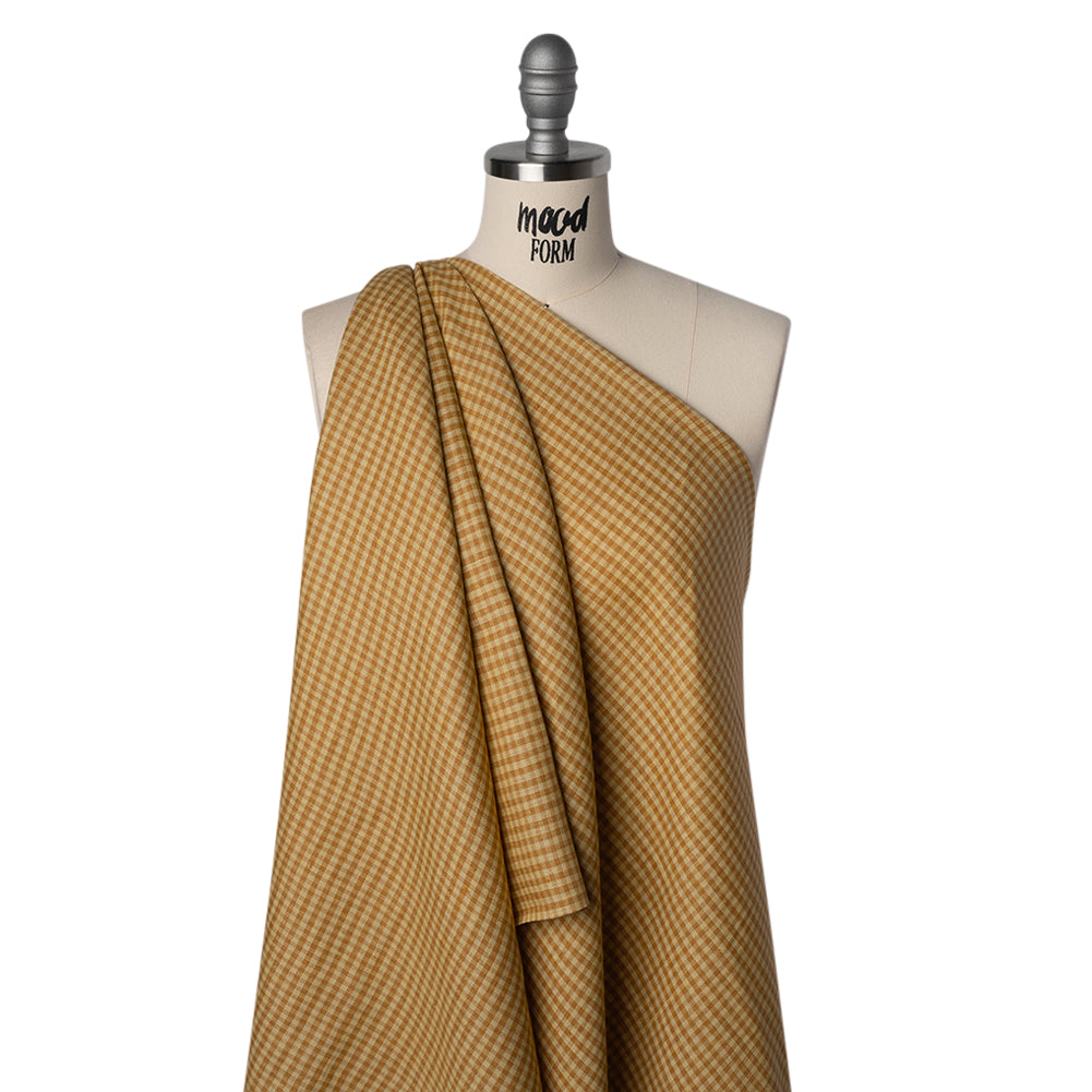 Medium Weight Linen Woven - Yellow Ochre and Banana Gingham Check