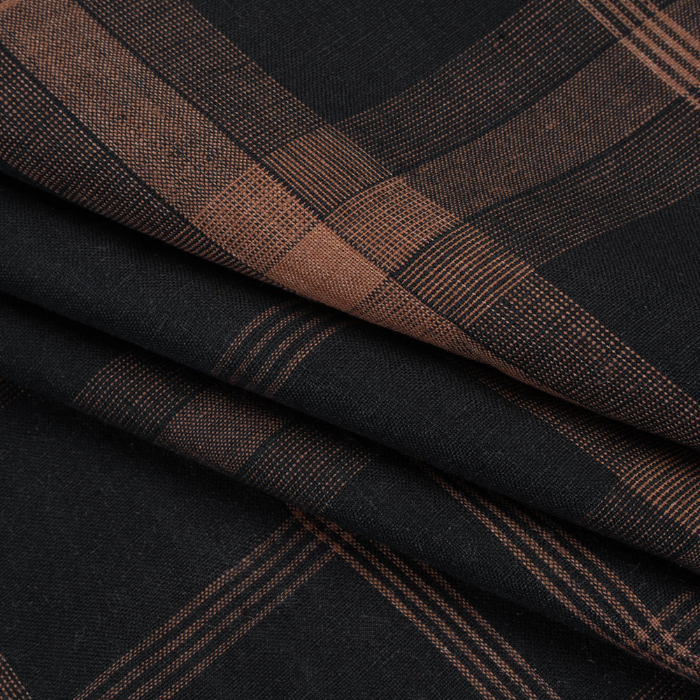 Lightweight Linen Woven - Black and Brown Plaid