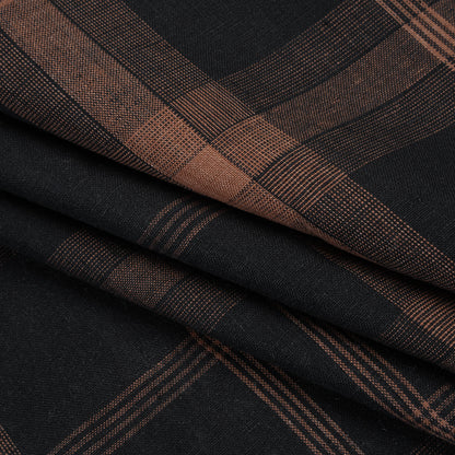 Lightweight Linen Woven - Black and Brown Plaid