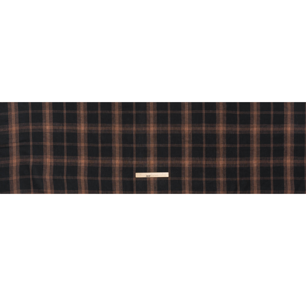Lightweight Linen Woven - Black and Brown Plaid