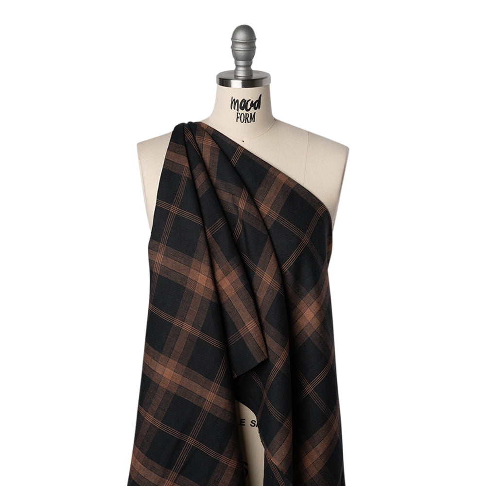 Lightweight Linen Woven - Black and Brown Plaid