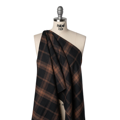 Lightweight Linen Woven - Black and Brown Plaid