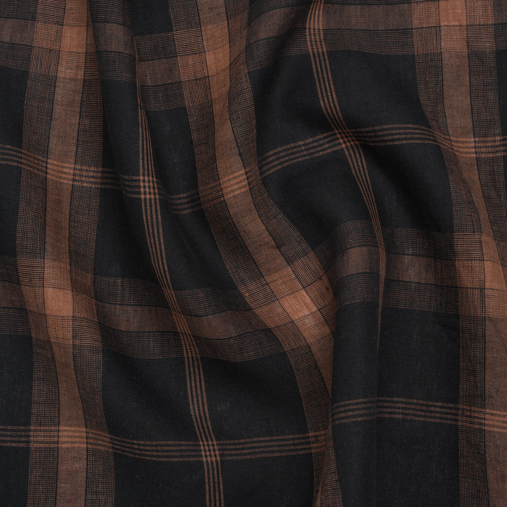 Lightweight Linen Woven - Black and Brown Plaid