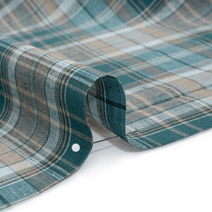 Medium Weight Linen Woven - Teal, Beige and White Plaid