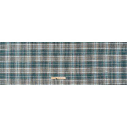 Medium Weight Linen Woven - Teal, Beige and White Plaid