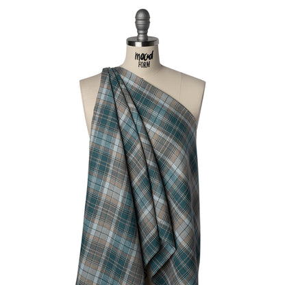 Medium Weight Linen Woven - Teal, Beige and White Plaid