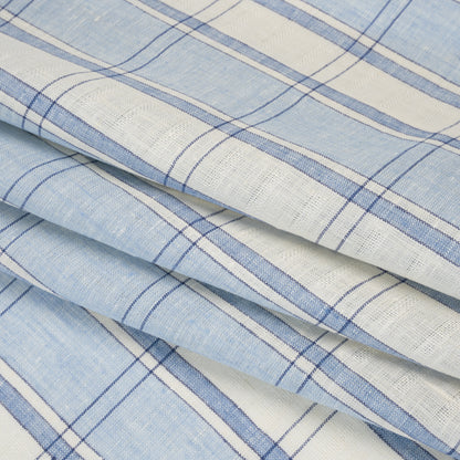 Lightweight Linen Dobby - Light Blue and Cream Plaid with Basketweave Details