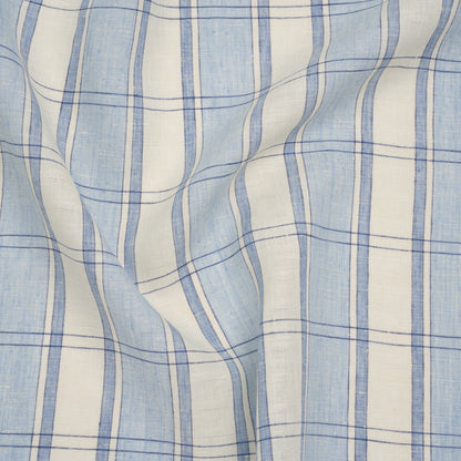 Lightweight Linen Dobby - Light Blue and Cream Plaid with Basketweave Details