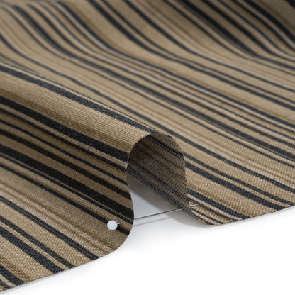 Medium Weight Linen Woven Print - Black, Olive Green and Beige Barcode Stripes