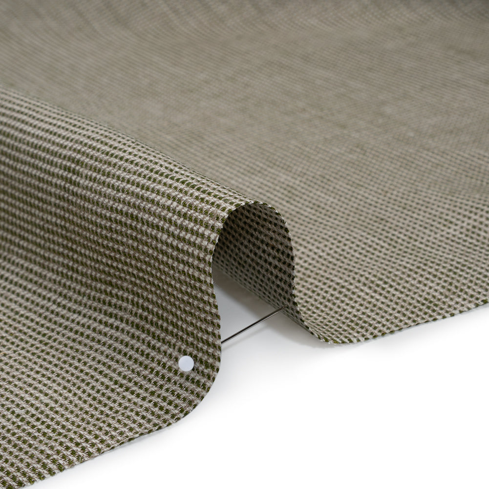 Linen Twill - Beige, Grass Green and White Stripes