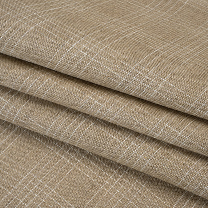Medium Weight Linen Woven - Oatmeal Beige and White Fine Plaid