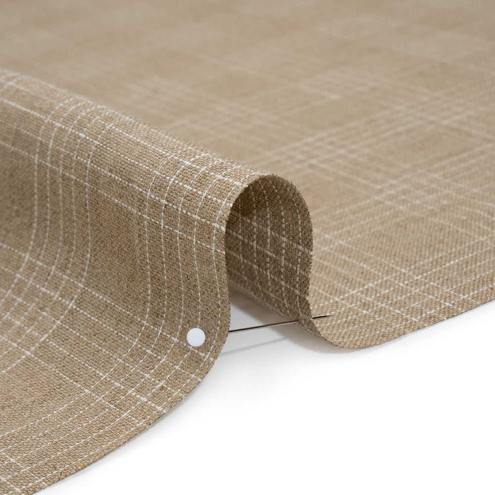 Medium Weight Linen Woven - Oatmeal Beige and White Fine Plaid