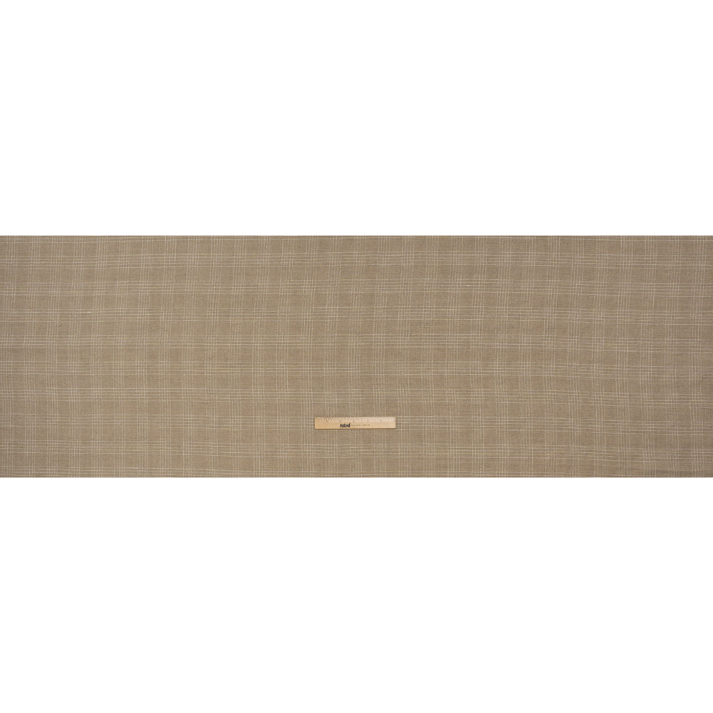 Medium Weight Linen Woven - Oatmeal Beige and White Fine Plaid