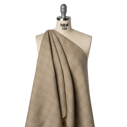 Medium Weight Linen Woven - Oatmeal Beige and White Fine Plaid
