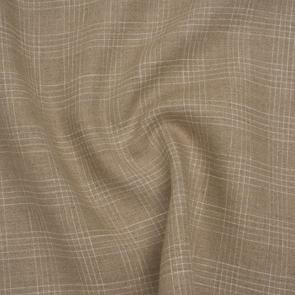 Medium Weight Linen Woven - Oatmeal Beige and White Fine Plaid