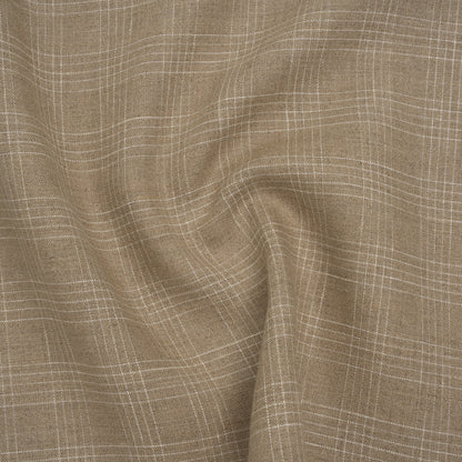 Medium Weight Linen Woven - Oatmeal Beige and White Fine Plaid