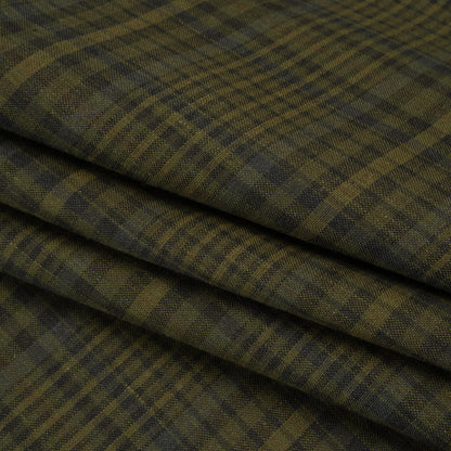 Medium Weight Linen Woven - Olive, Evergreen and Black Plaid