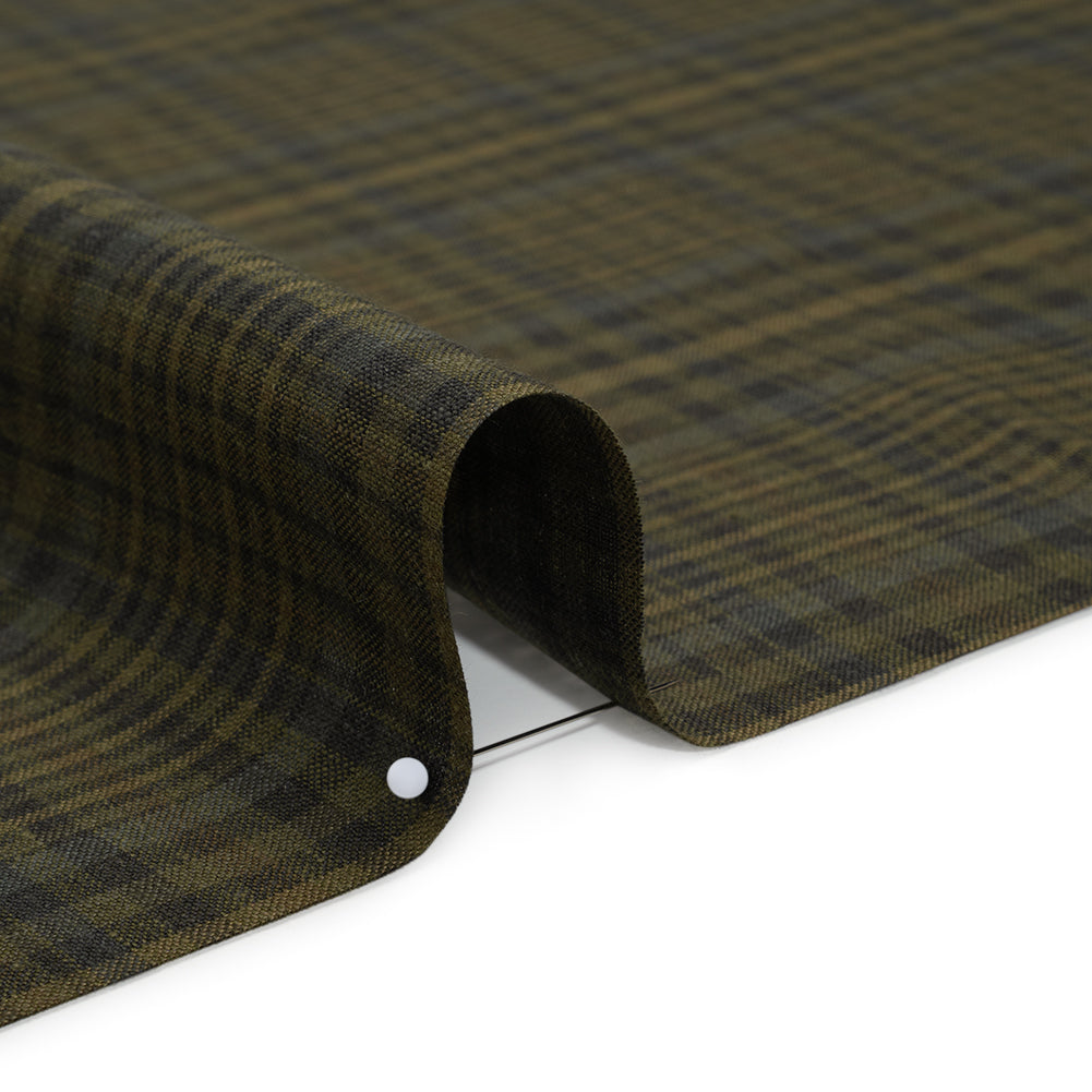 Medium Weight Linen Woven - Olive, Evergreen and Black Plaid