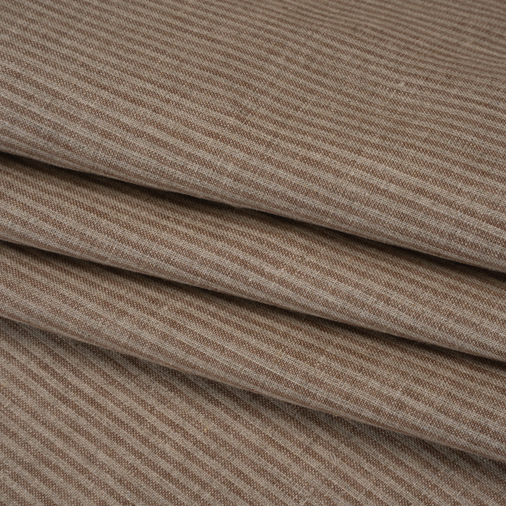 Medium Weight Linen Woven - Tan and Oatmeal Candy Stripes