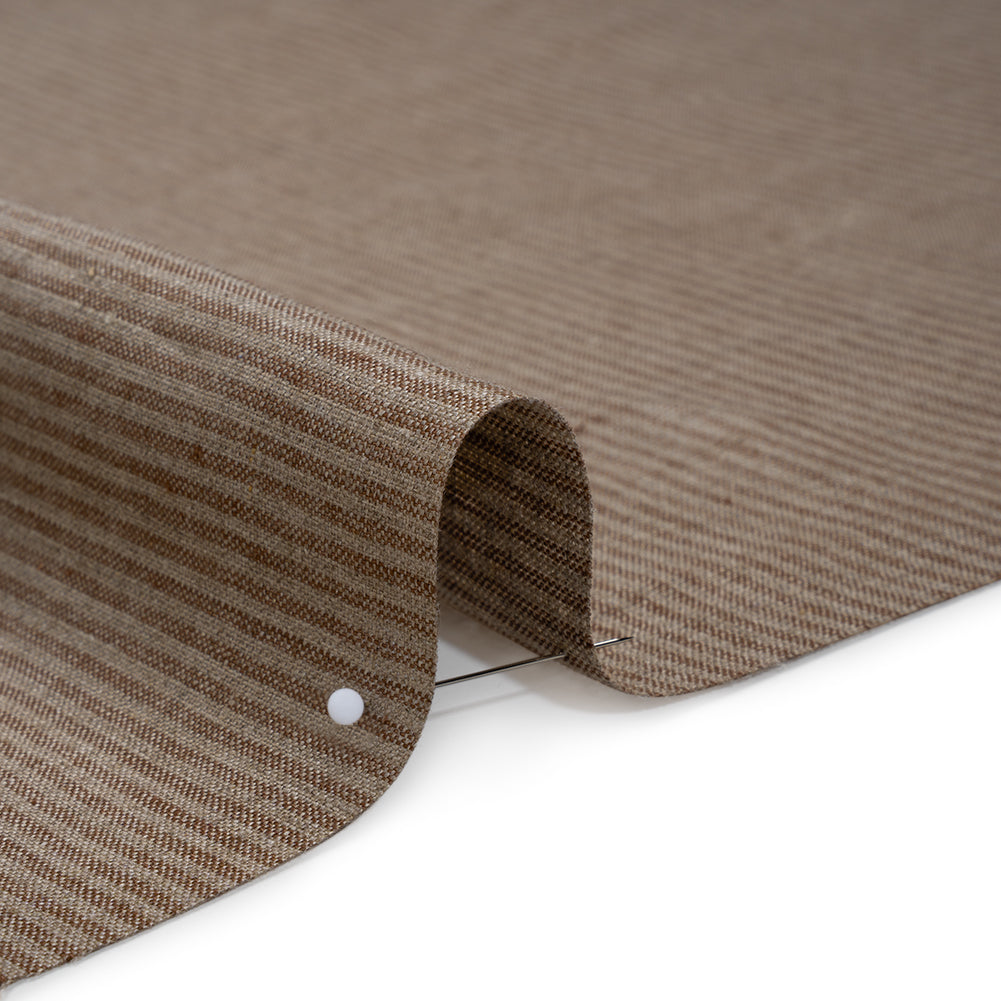 Medium Weight Linen Woven - Tan and Oatmeal Candy Stripes