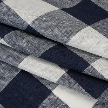 Lightweight Linen Woven - Navy and Cream Buffalo Check