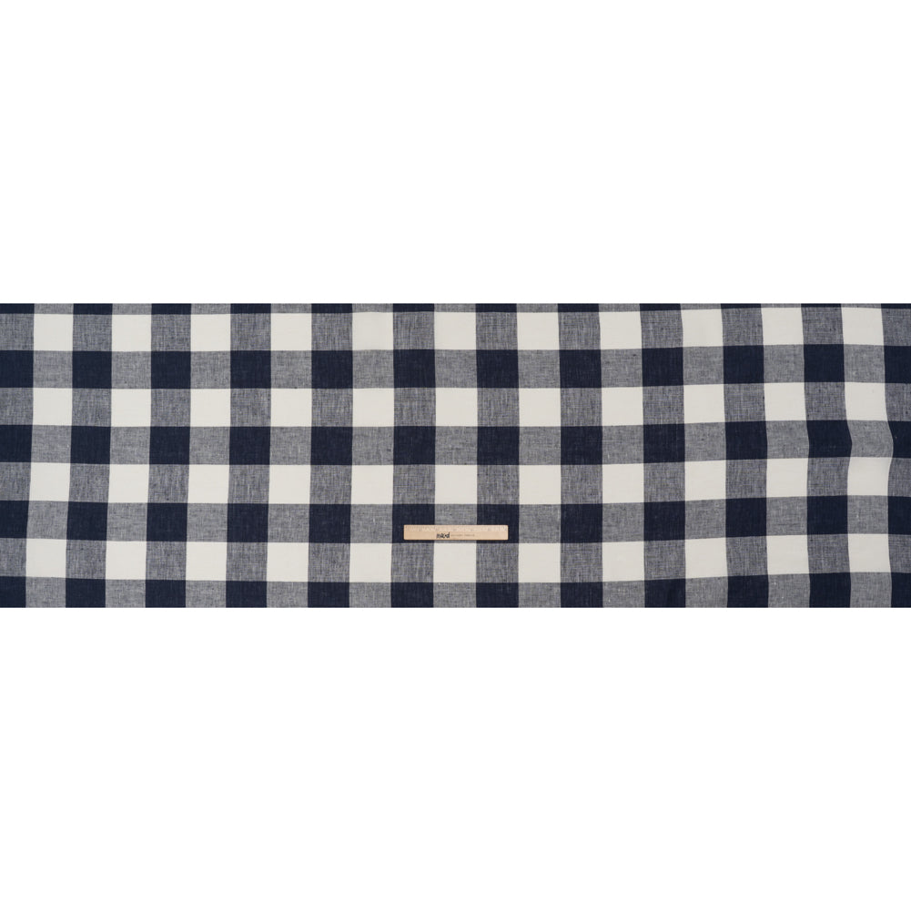 Lightweight Linen Woven - Navy and Cream Buffalo Check