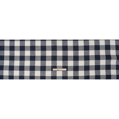 Lightweight Linen Woven - Navy and Cream Buffalo Check