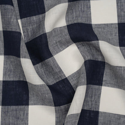 Lightweight Linen Woven - Navy and Cream Buffalo Check