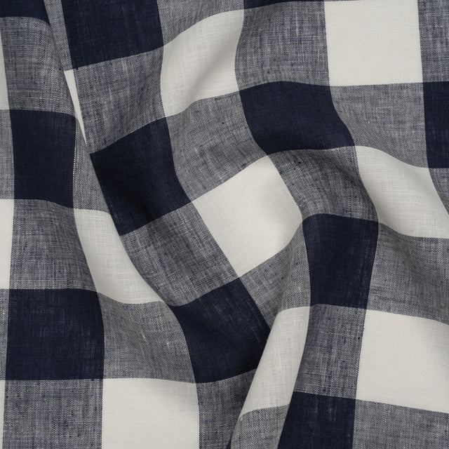 Lightweight Linen Woven - Navy and Cream Buffalo Check