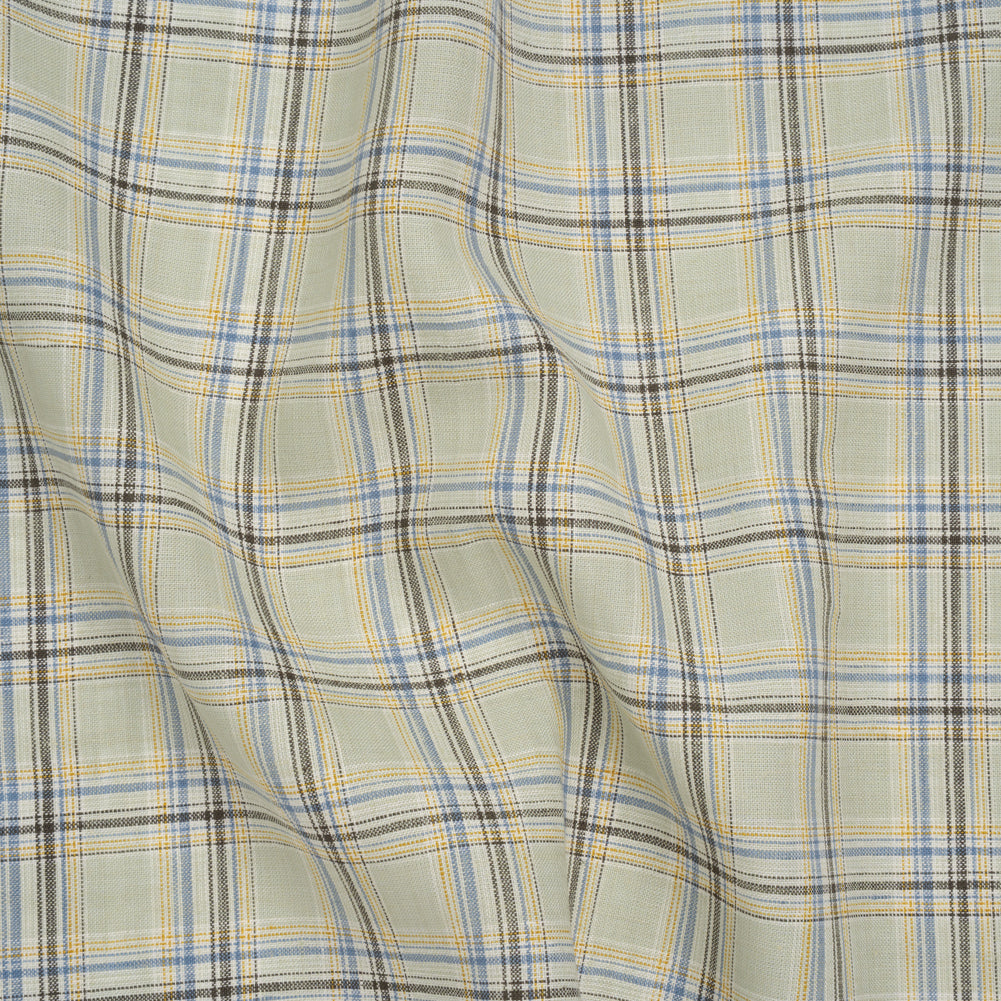 Medium Weight Linen Woven - Light Sage, Yellow and Country Blue Plaid