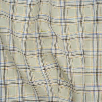 Medium Weight Linen Woven - Light Sage, Yellow and Country Blue Plaid