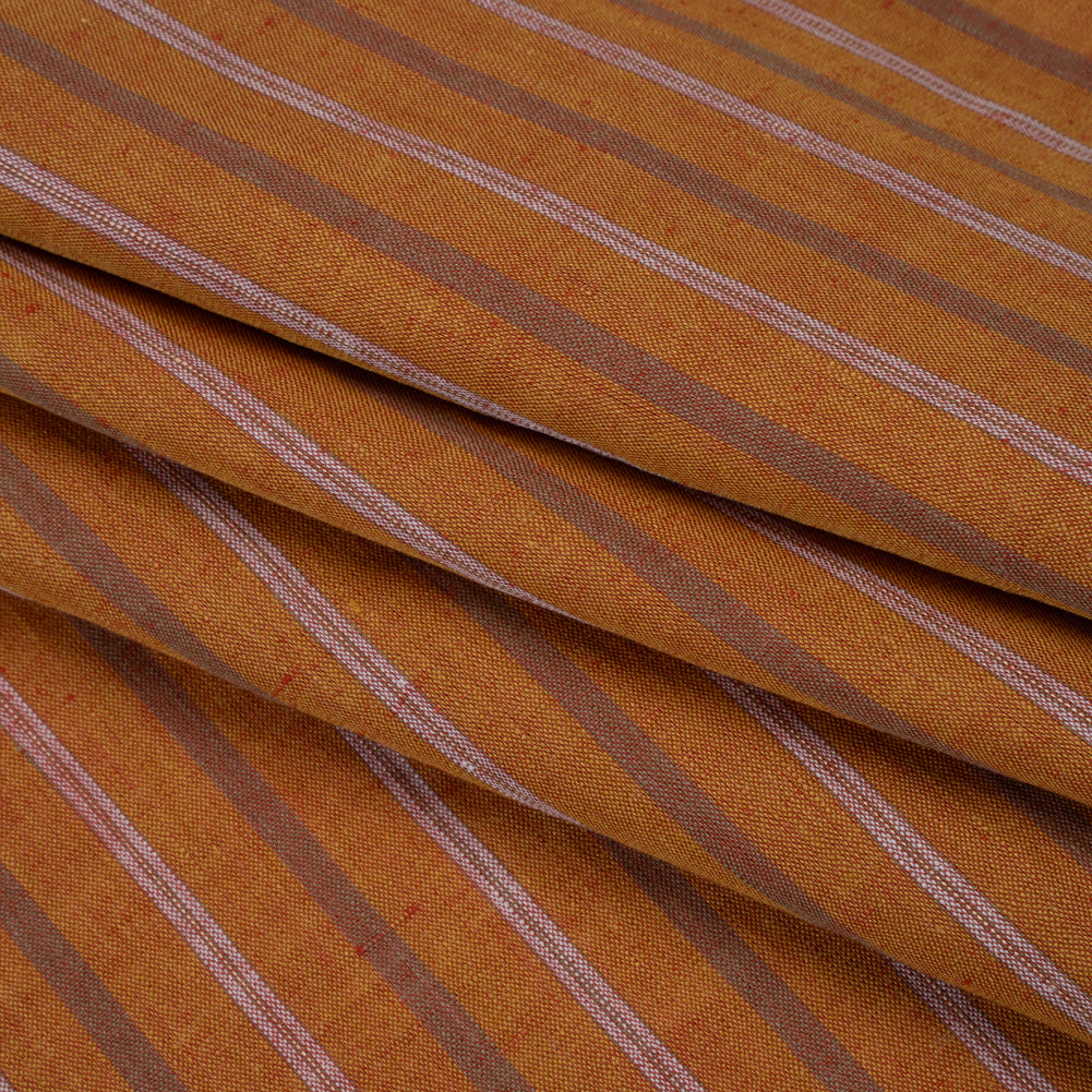 Medium Weight Linen Woven - Burnt Orange, Burgundy and Light Blue Stripes