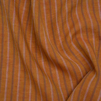 Medium Weight Linen Woven - Burnt Orange, Burgundy and Light Blue Stripes