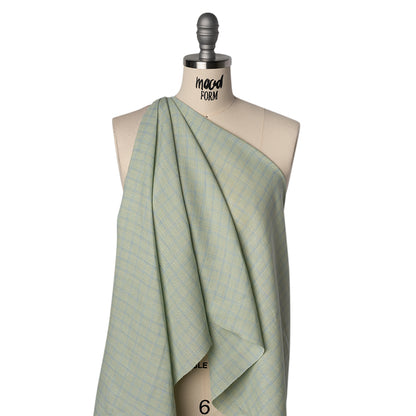Lightweight Linen Woven - Mint Green, Sky Blue and Pale Yellow Plaid
