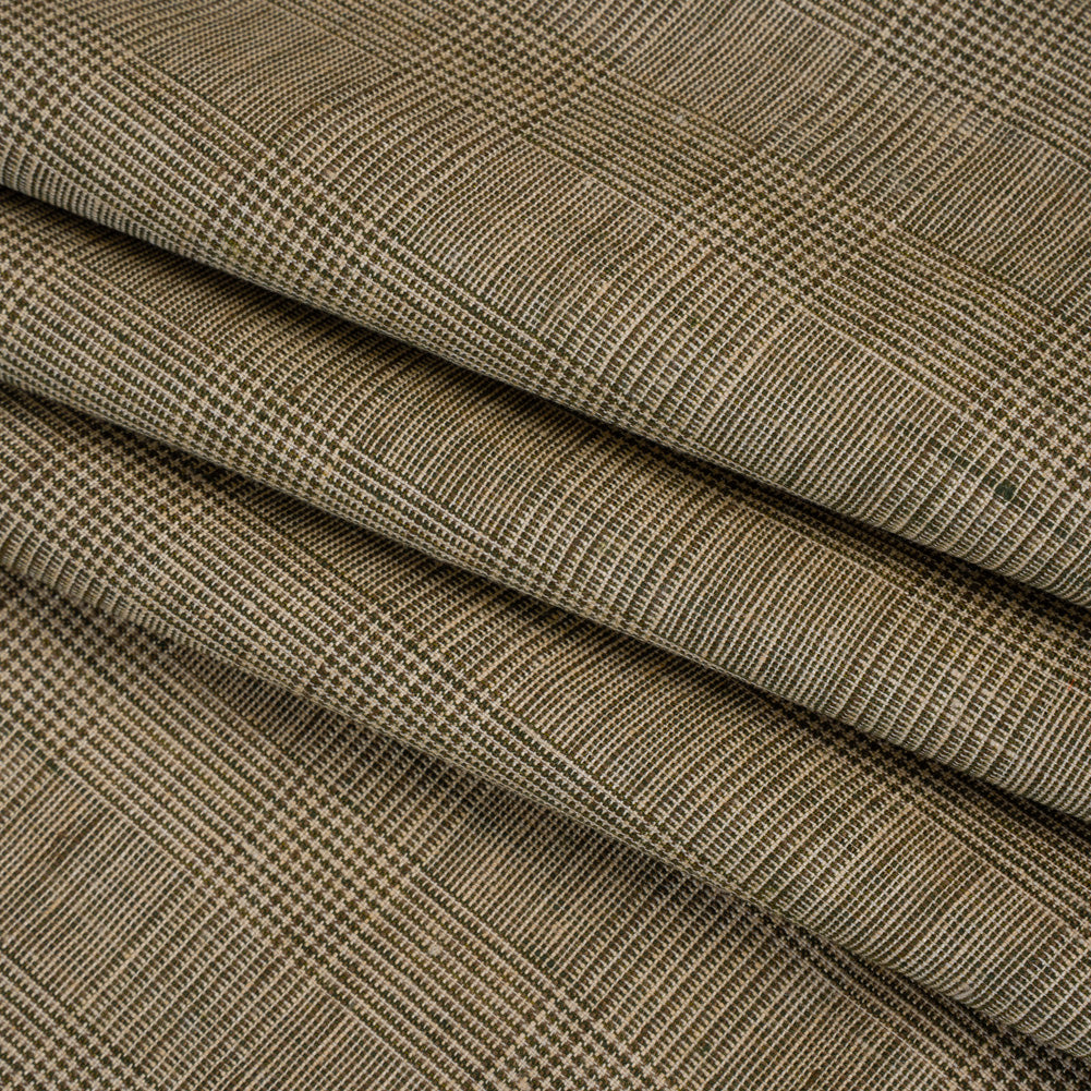 Medium Weight Linen Woven - Cream, Beige and Green Glen Check Folded