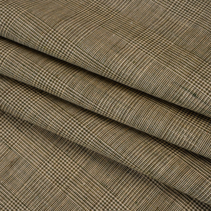 Medium Weight Linen Woven - Cream, Beige and Green Glen Check Folded