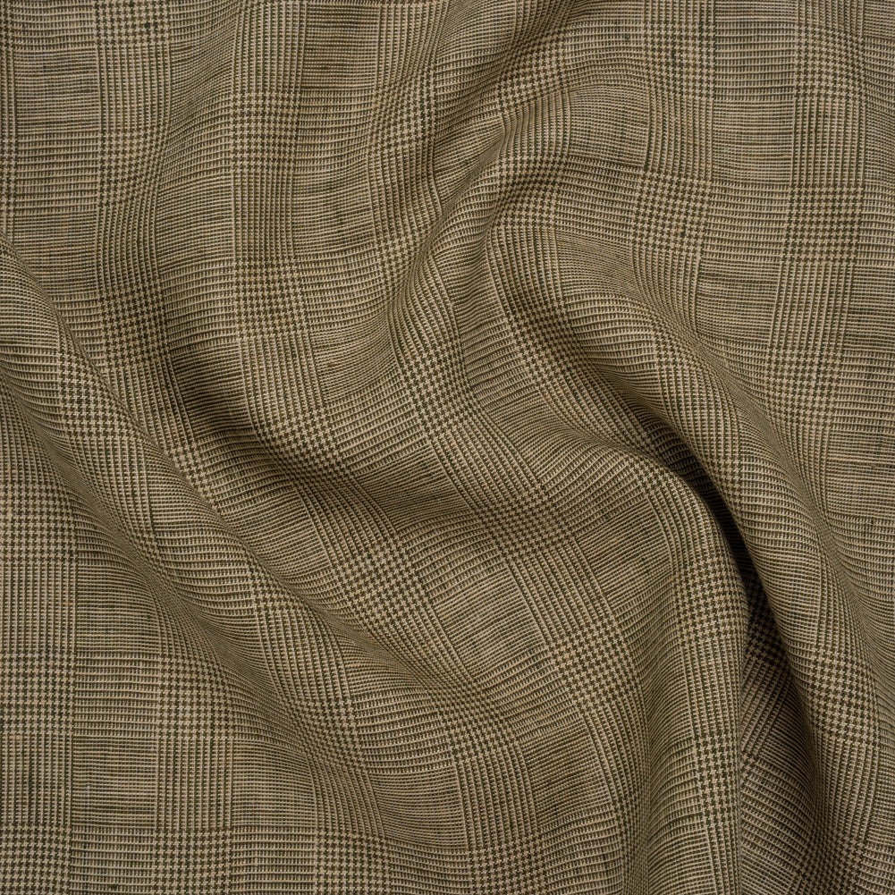 Medium Weight Linen Woven - Cream, Beige and Green Glen Check