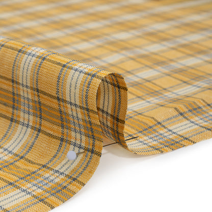 Lightweight Linen Woven - Golden Yellow, Dark Blue and White Plaid Detail
