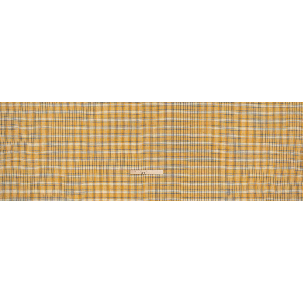Lightweight Linen Woven - Golden Yellow, Dark Blue and White Plaid - Full