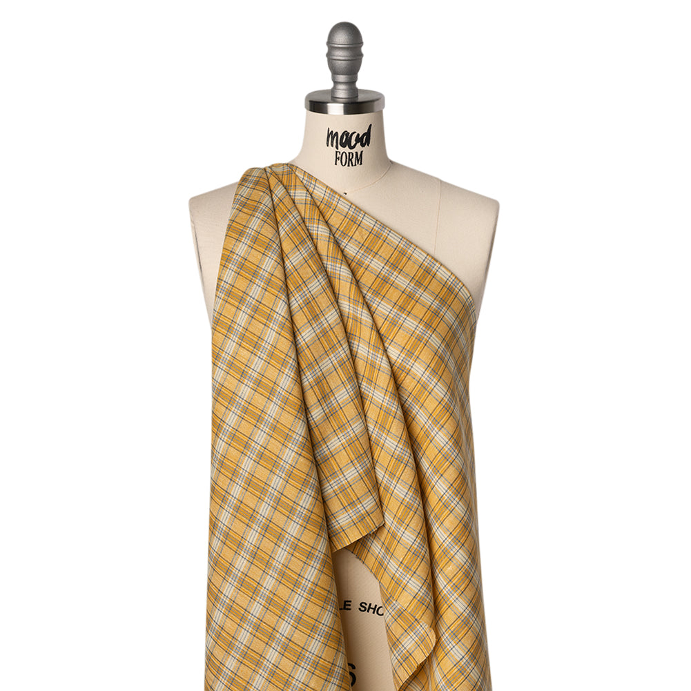 Lightweight Linen Woven - Golden Yellow, Dark Blue and White Plaid Drape