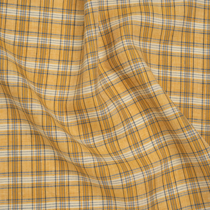 Lightweight Linen Woven - Golden Yellow, Dark Blue and White Plaid