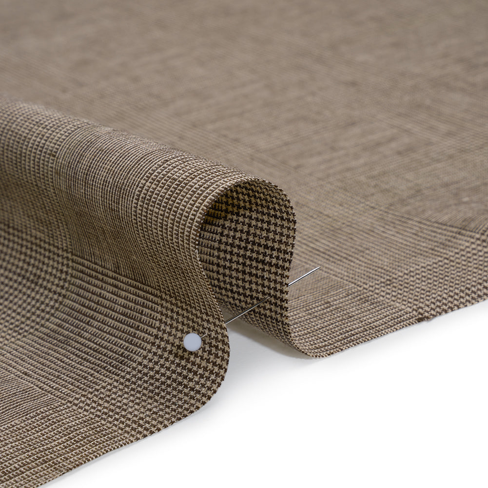 Medium Weight Linen Woven - Brown and White Glen Plaid Detail