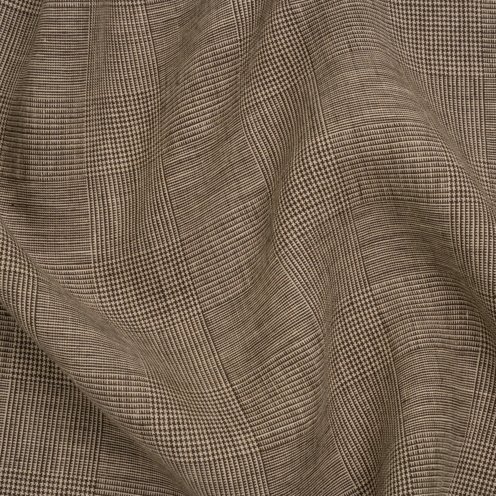 Medium Weight Linen Woven - Brown and White Glen Plaid