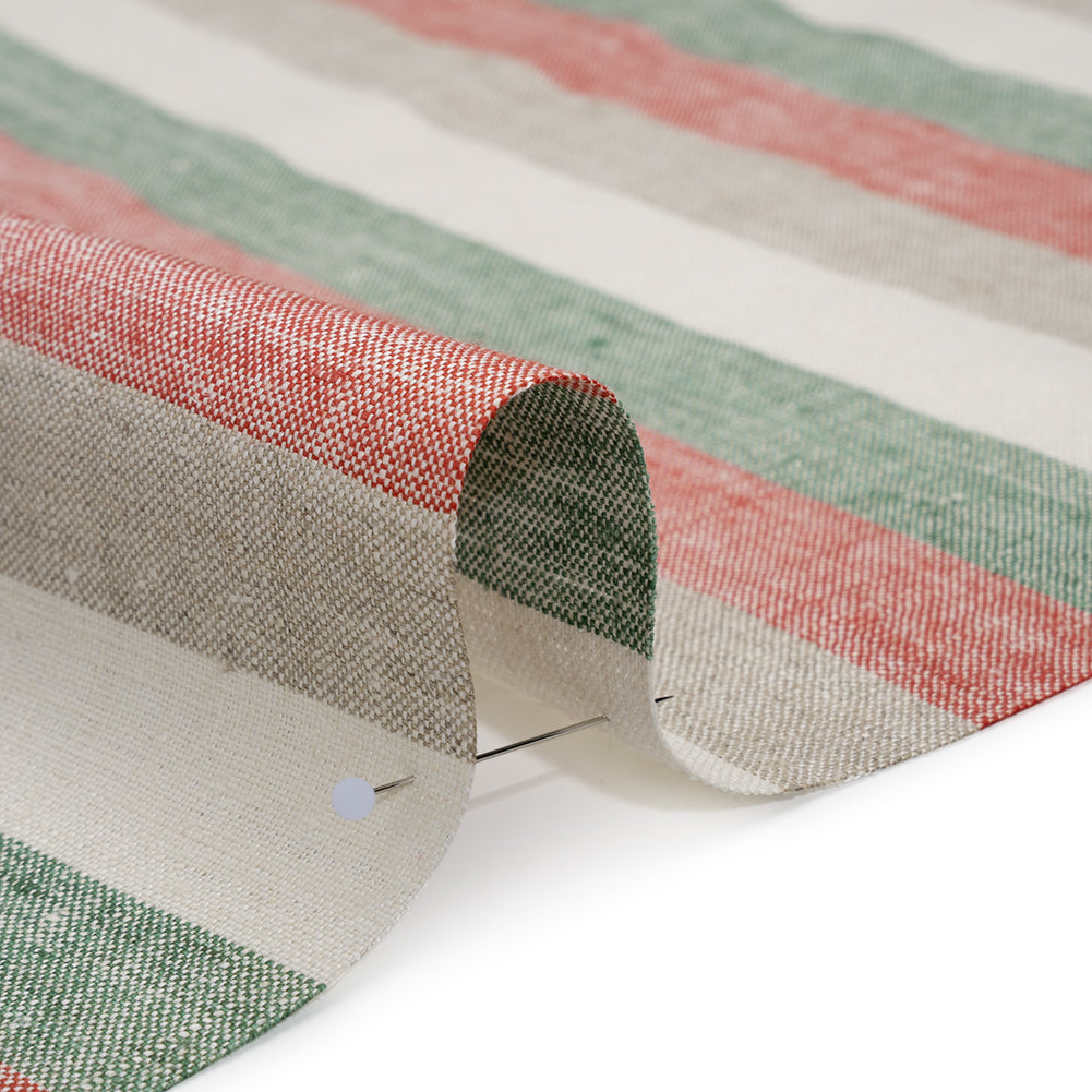 Heavyweight Linen Woven - Red, Green and White Awning Stripes Detail
