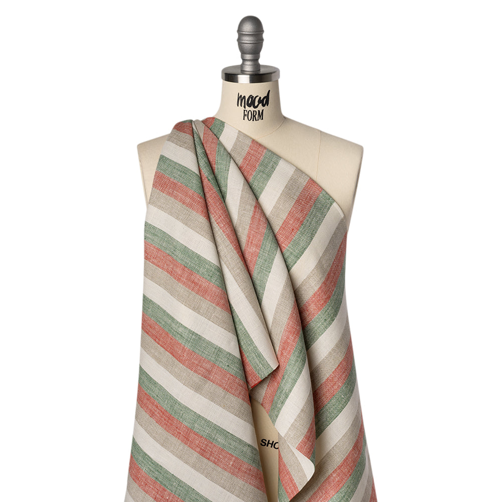 Heavyweight Linen Woven - Red, Green and White Awning Stripes Drape