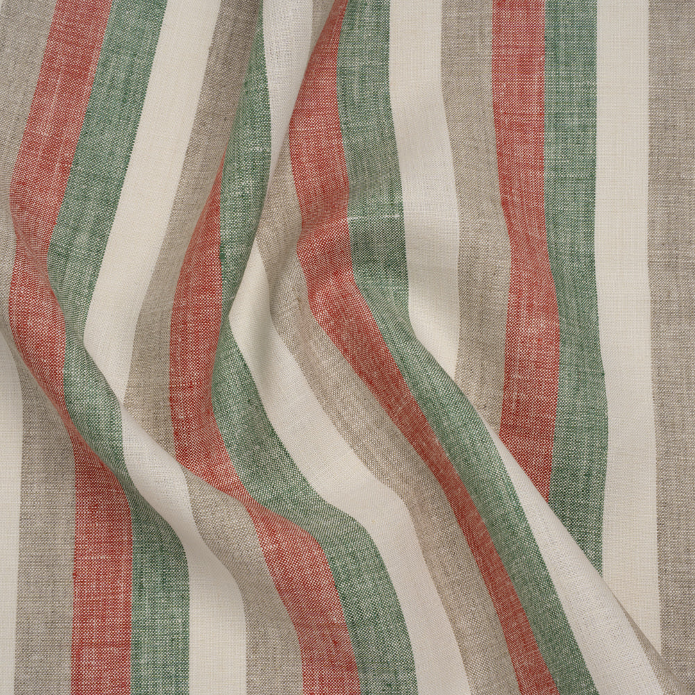 Heavyweight Linen Woven - Red, Green and White Awning Stripes