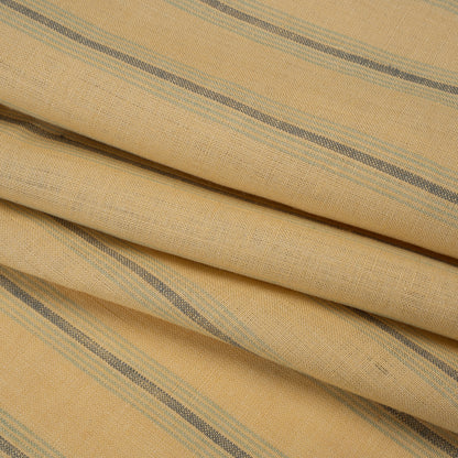 Medium Weight Linen Woven - Soft Yellow, Sage and Basil Green Stripes Folded