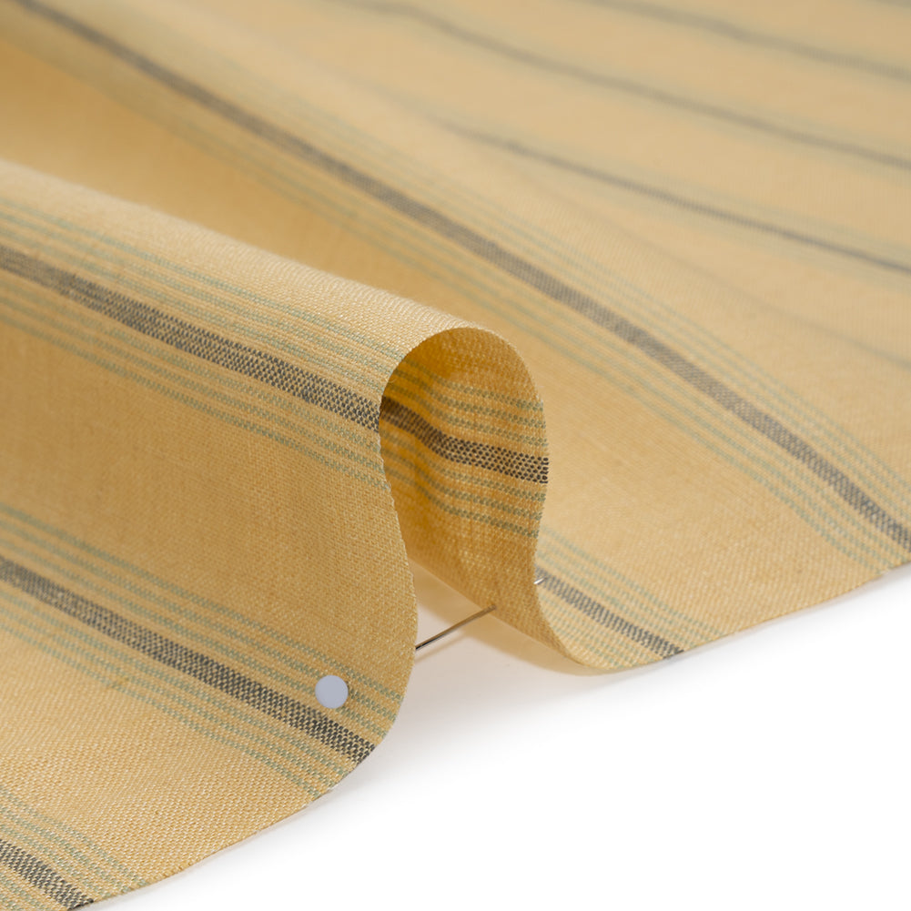 Medium Weight Linen Woven - Soft Yellow, Sage and Basil Green Stripes Detail